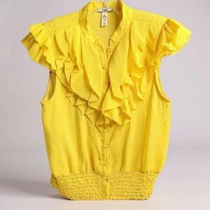 Vixen Y2K Yellow Ruffle Cottagecore Button Front Sexy Polka Dot Boho Top Sz Med